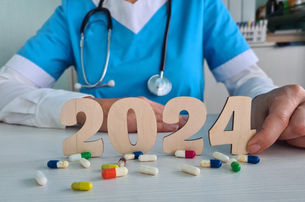 happy new year healthcare medical concept doctor number 2024 doctor desk